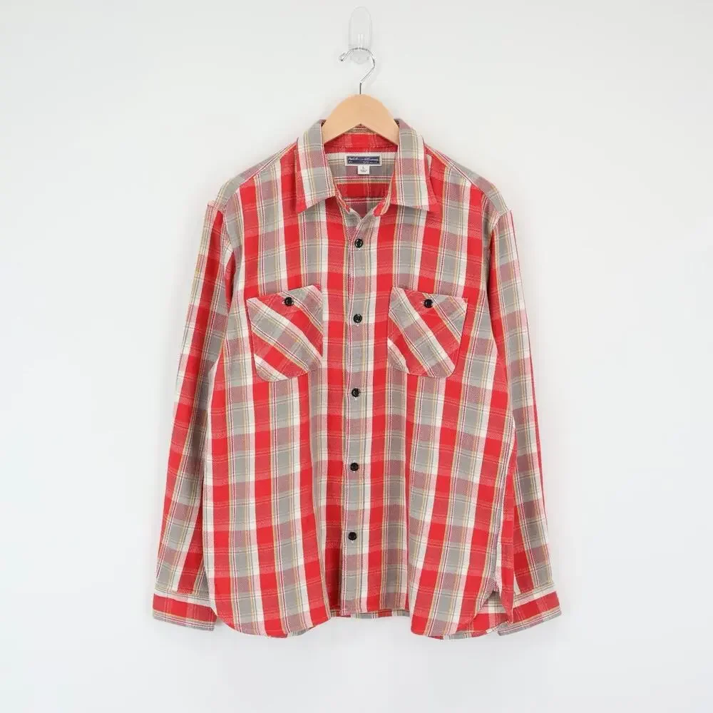 NWT J.Crew Wallace & Barnes Cotton Twill Workshirt Reggie Red Grey Plaid Large